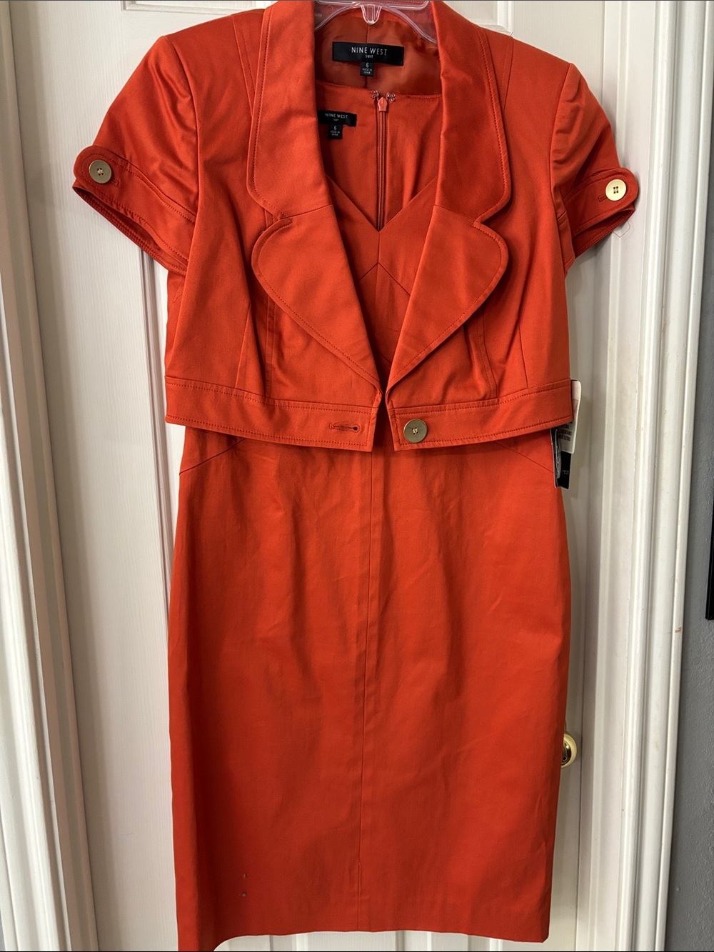 Nine West Orange Pencil Skirt and Cropped Jacket Set